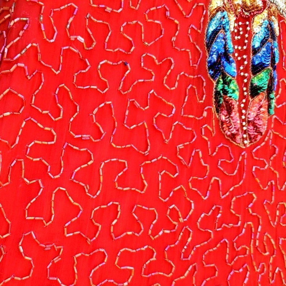 80s Cocktail Dress Short Formal Womens M Red Silk Beaded Embellished Jewel Queen - Picture 3 of 16